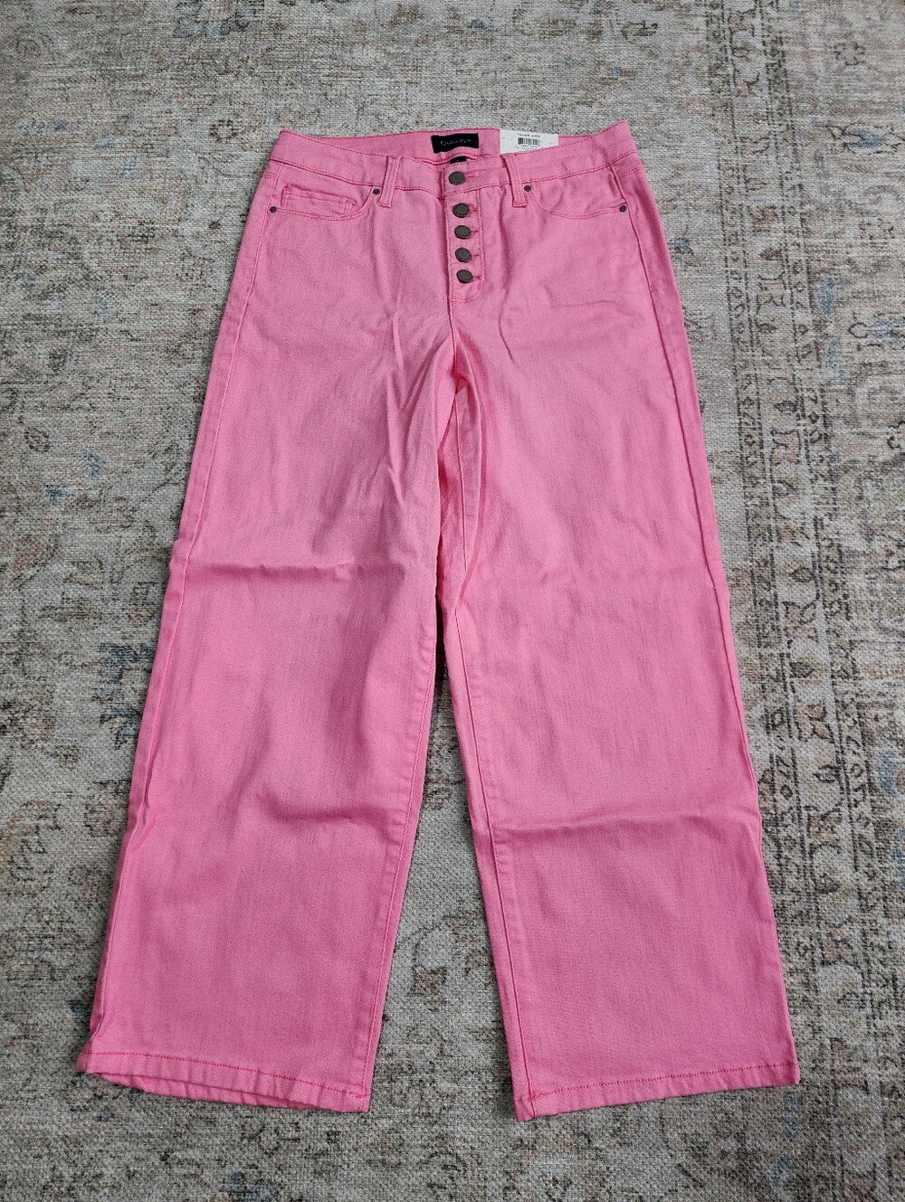 Womens Straight Leg Pants Pink Ankle Button Fly Stretch Casual Charter Club 6